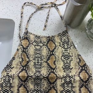 Cropped Snake Print Halter Top